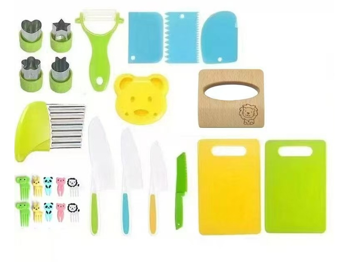 Set de Cubiertos Infantiles, Ideal Para Educación Infantil, Herramienta Segura Para Cortar Verduras. Set De 27 Piezas