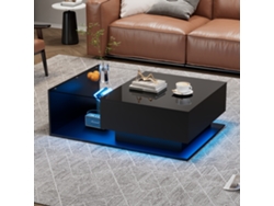 Elegante mesa de centro negra brillante de 100 x 50 x 32 cm con tapa de cristal y cajones, resistente a arañazos (no aplicable)