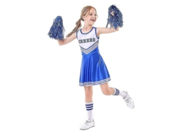 Traje De Cheerleader Para Niñas 3-10 Años Con Pompones, Azul, Bjs110cm, Poliéster, Para Juegos Deportivos Escolares 110cm Azul
