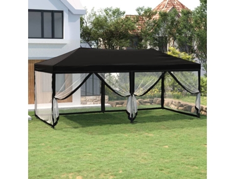 vidaXL Carpa para fiestas plegable con paredes laterales negra 3x6 m