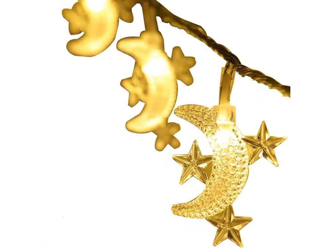 Cordão de luzes LED BJ para interiores, 11 jardas, formato de estrela e lua, 8 modos, para festas de Natal em cafés.