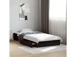 Cama Con Cajones Madera De Ingeniería Negro 90x190 Cm