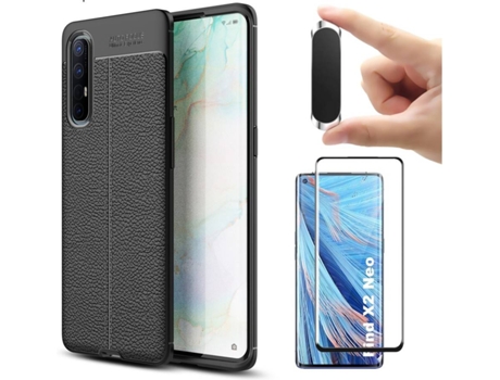 Kit Funda, Protector y Soporte Oppo Find X2 Neo Rugged Leather Gris