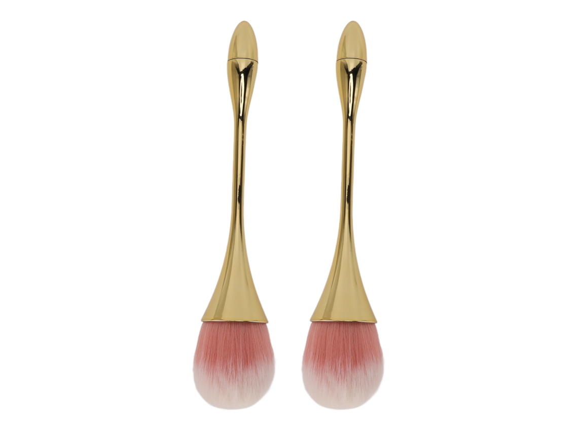 2 Pinceles Para Polvos De Uñas, Cerdas Suaves, Mango Ergonómico, Multiusos, Color Oro Champán.