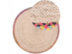 Carpete Redonda Com Borda Colorida Beliani Satara De Juta Creme 120x120