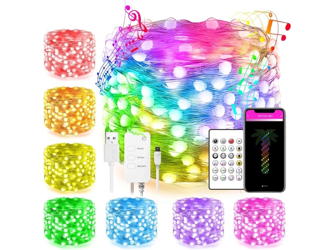 Guirnalda de luces con forma de escoba, funciona con Alexa y Google Home, 5 m, luces musicales con enchufe, control remoto por aplicación, múltiples modos, luces de cobre*