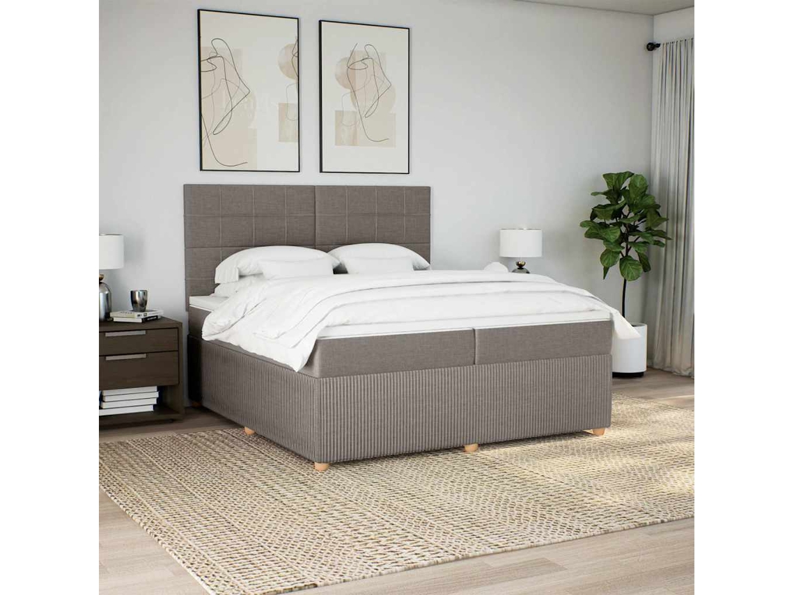 Cama Box Spring Con Colchón Tela Gris Taupe 200x200 Cm
