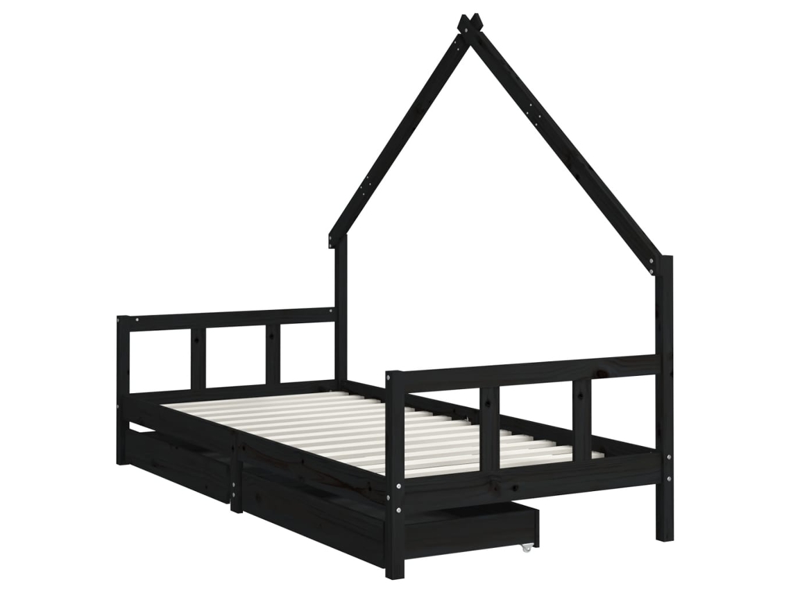 VIDAXL Estructura cama infantil y cajones madera pino negro 90x190 cm