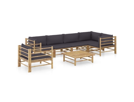 MAISON EXCLUSIVE Set de muebles de jardín 7 piezas bambú con cojines gris oscuro