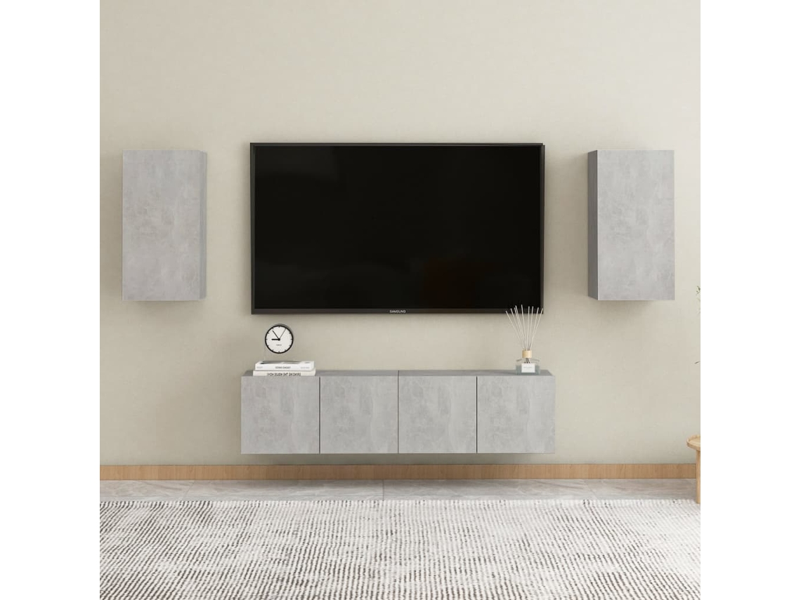 4 Pzs Pack de Muebles de Armario Tv Contrachapado Gris Cemento