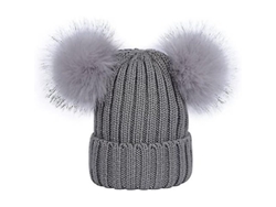 2026-gorro De Punto Con Dos Pompones De Pelo Falso Para Mujer Moda Coreana Invierno Tela Elástica Paquete De 2