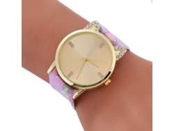 Reloj De Pulsera Sencillo De Cuarzo Para Mujer Con Diamantes De Imitación Y Esfera Rosa Estampada.
