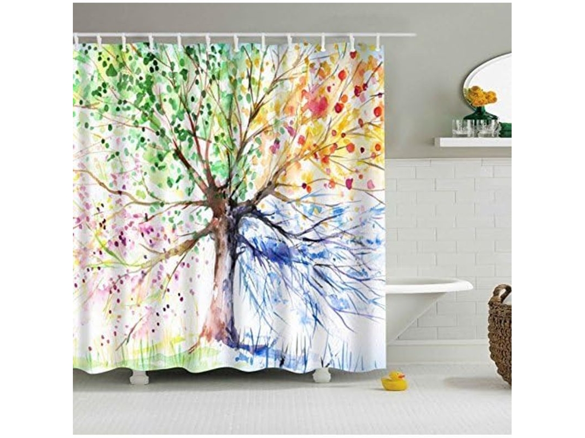 2026-cortina De Baño Impermeable Linjou Con Impresión Digital Resistente A Moho Y 12 Anillos (árbol De Las Estaciones, 180x180cm) 180x180cm