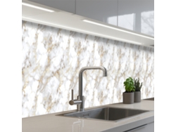 Paneles para salpicadero de cocina con vetas doradas - Mármol - Blanco 500x60 cm
