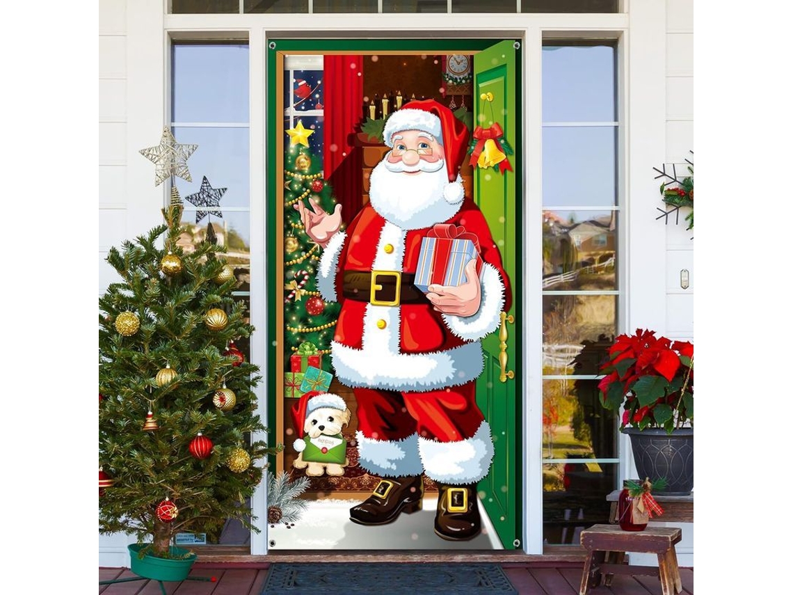 Un Mantel Navideño Para Puerta Con Un Papá Noel Decorativo Para Las Fiestas De Invierno Y La Decoración Del Hogar.