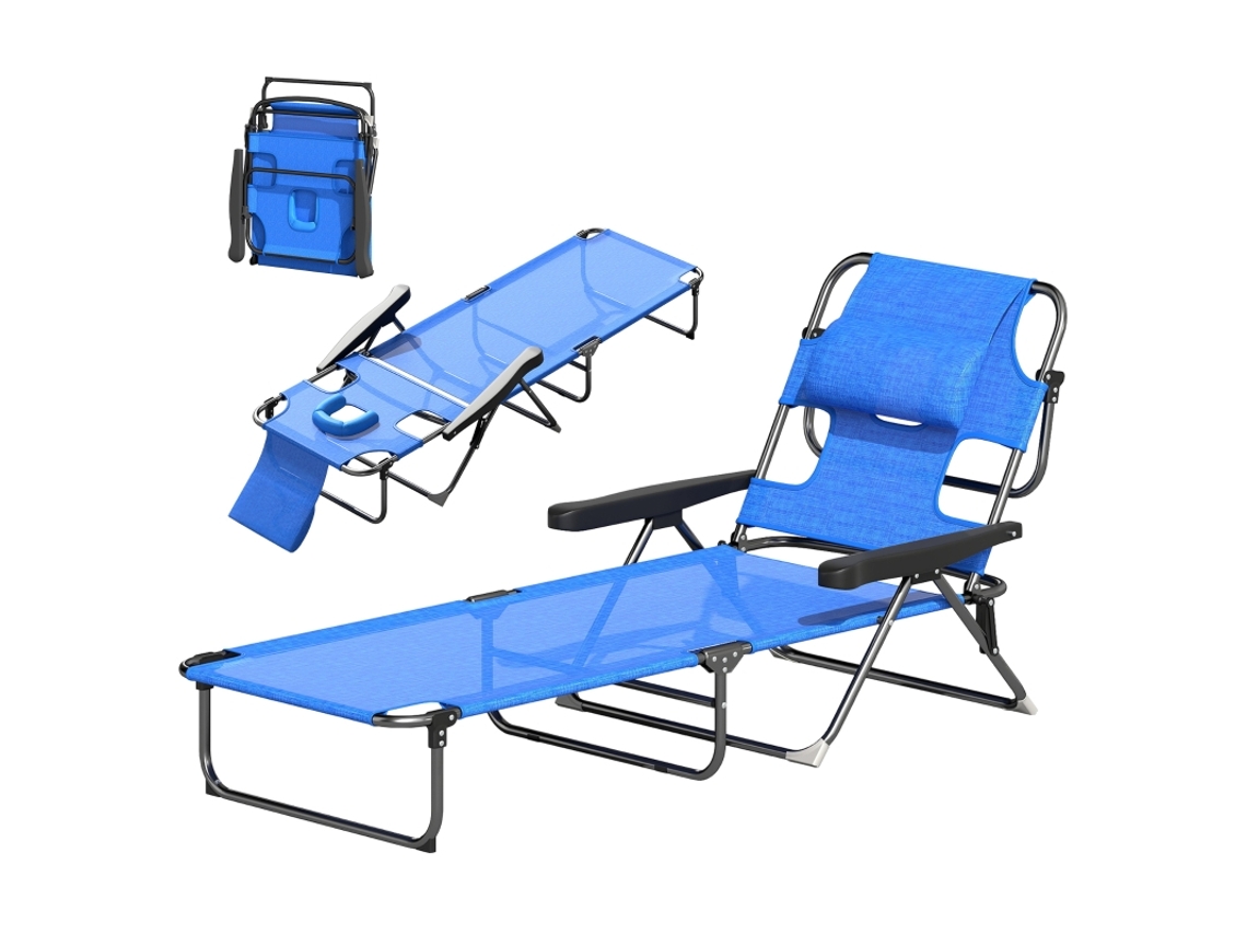 Tumbona Plegable De Exterior 194x72x31cm Negra Azul