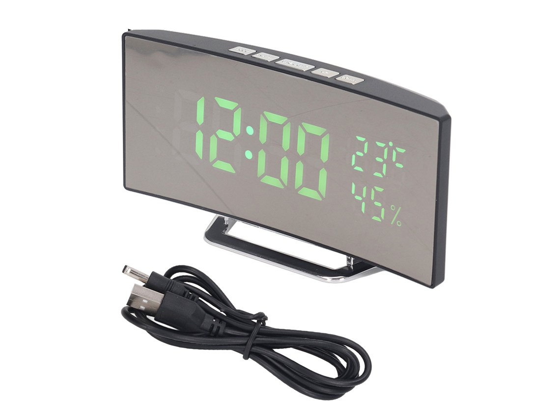 Reloj digital LED con 3 niveles de brillo, USB/batería, verde NEVEANCE