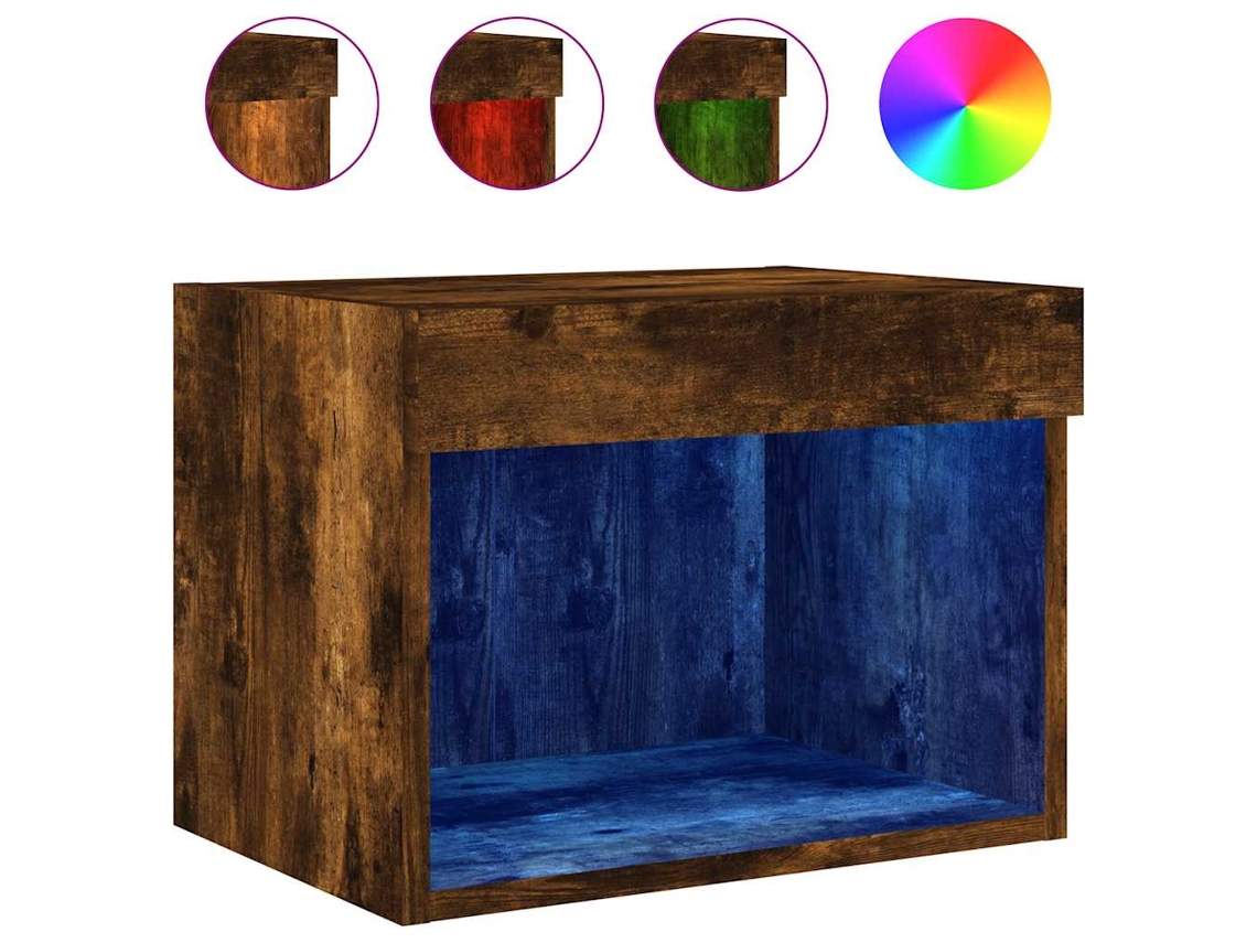 Maison Exclusive - Mesita De Noche De Pared Con Luces Led Roble Ahumado