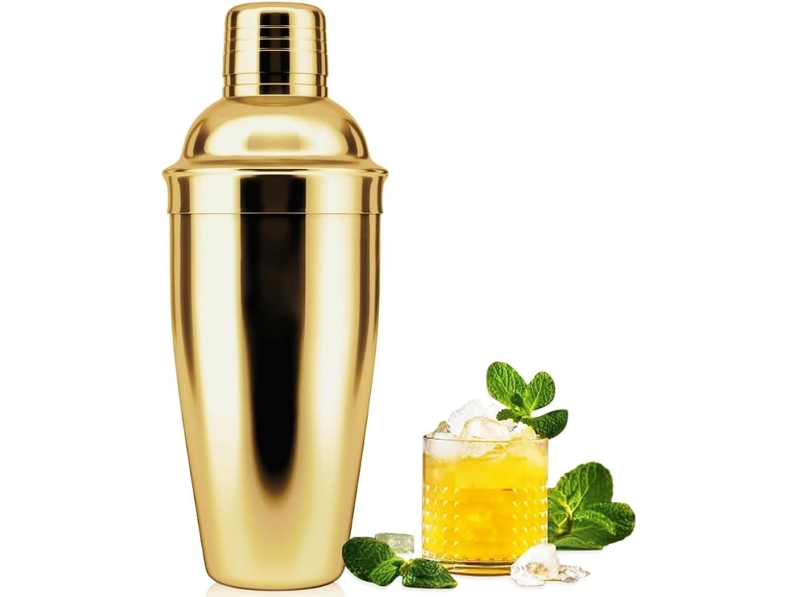 Coctelera Yunzii de 750 ml con filtro incorporado para principiantes, acero inoxidable dorado.