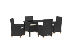 Conjunto de comedor de jardín Vidaxl de 5 piezas con cojines de ratán negro