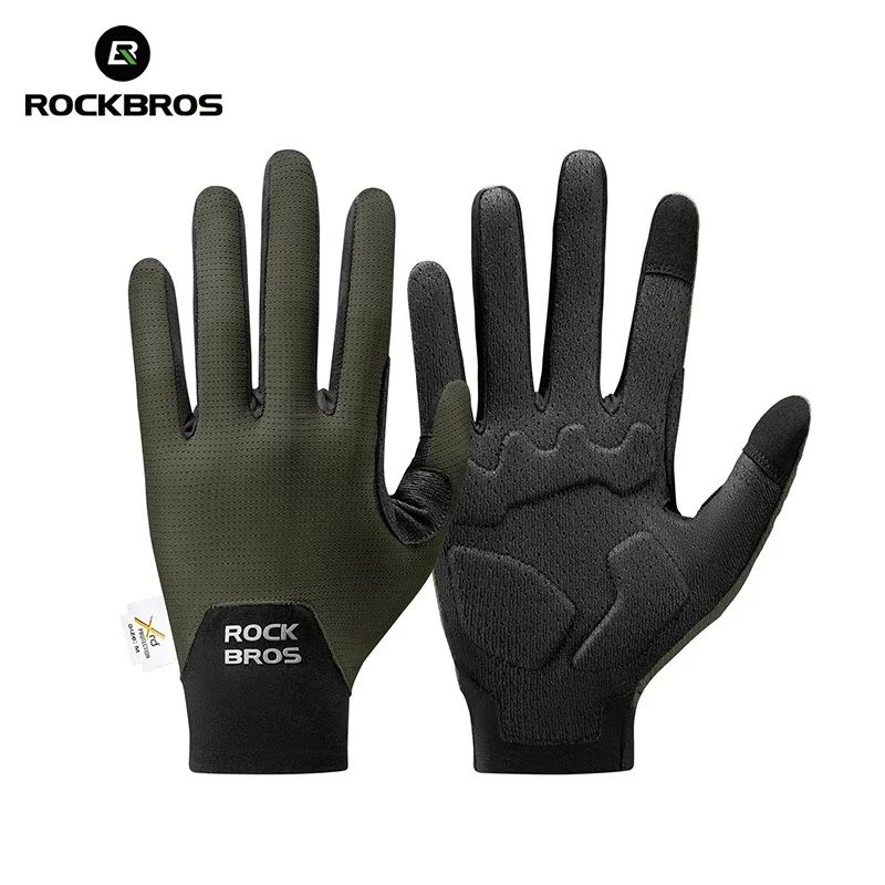 Guantes de ciclismo (verdes, talla L), antideslizantes en todos los dedos, unisex, transpirables, con absorción de impactos, compatibles con pantallas táctiles.
