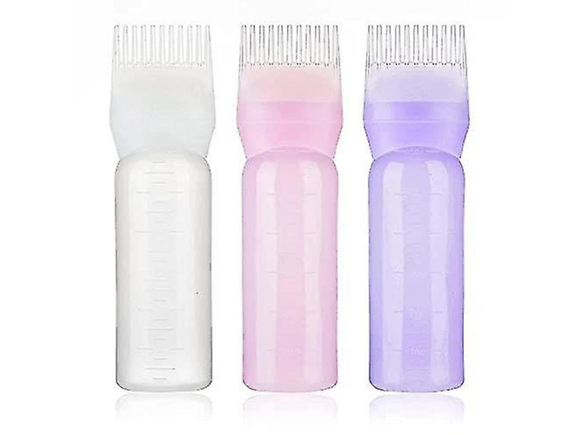 Paquete De 3 Botellas Vacías Recargables Para Aplicar Tinte Para El Cabello Con Peine, Herramienta De Estilismo Profesional, Color Blanco, Rosa Y Morado, 160 Ml.