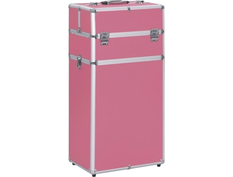 vidaXL Maletín trolley de maquillaje de aluminio rosa