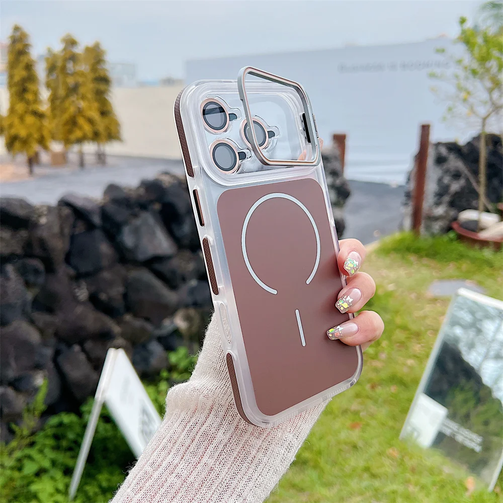 (iphone Air, Marrón) Funda Magnética Transparente Magsafe Para Iphone Con Tapa De Lente