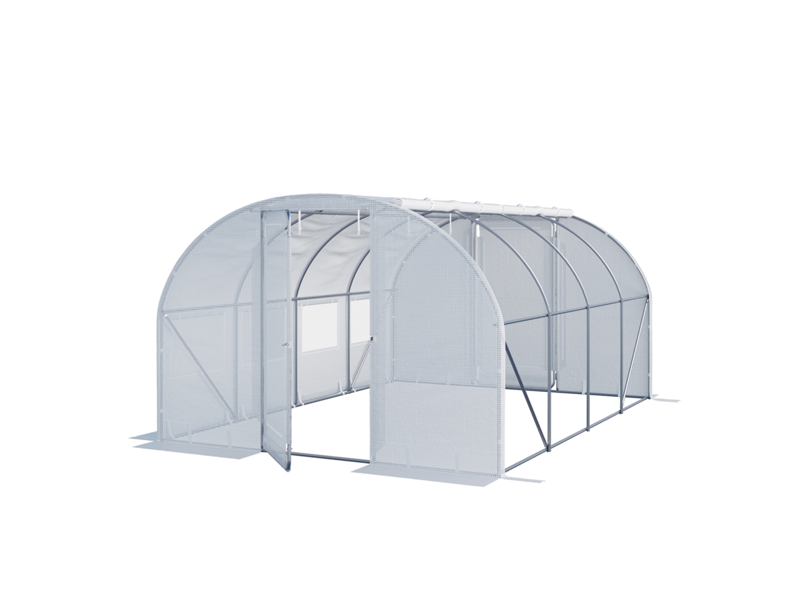 Invernadero túnel Premium de 3x4 m con puerta abatible y lona de PE blanca transparente de 180 g/m² - Toolport