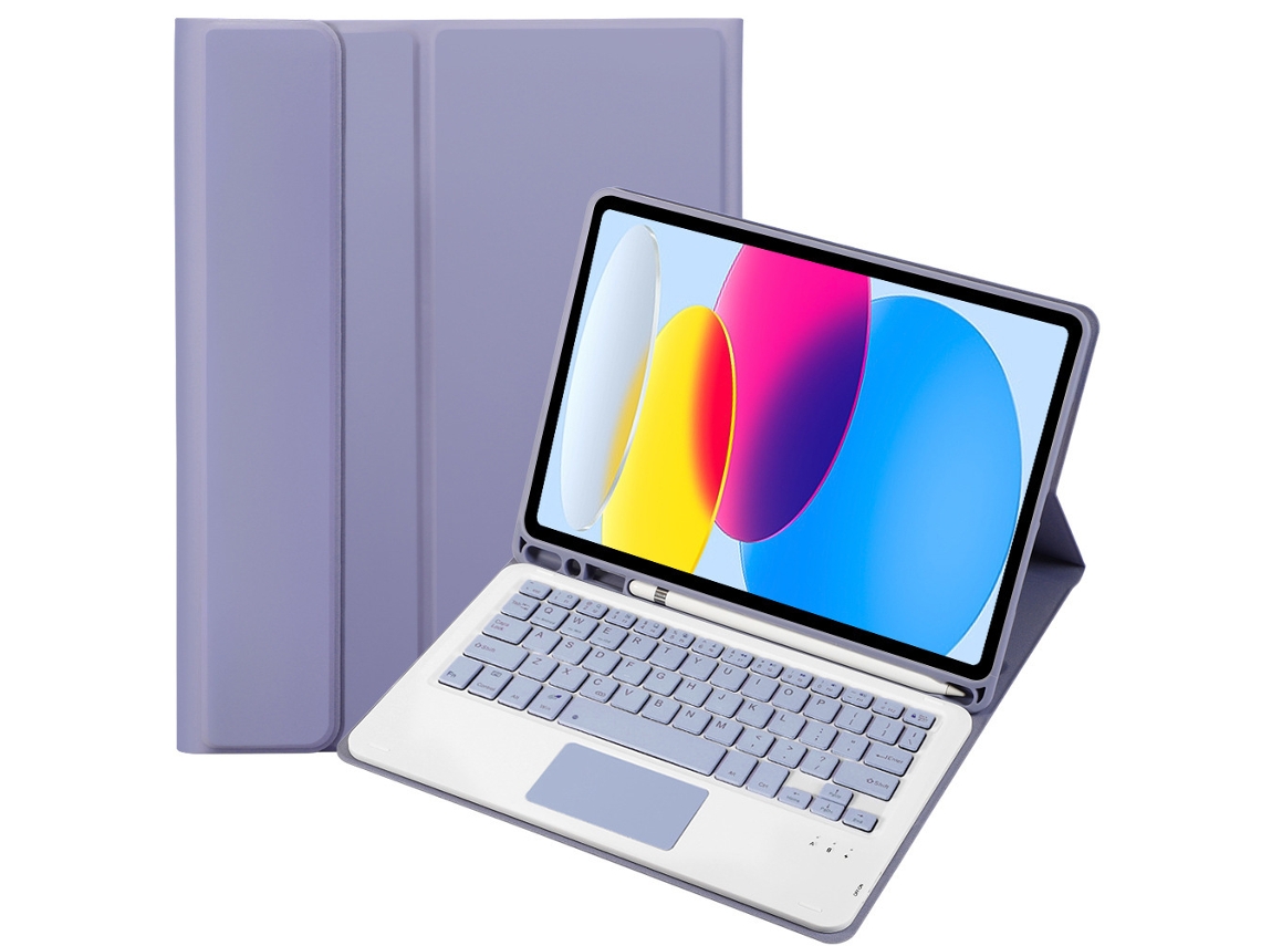 Funda con teclado Bluetooth Fwinl para Samsung Tab S11 Ultra 14.6 2025, teclado táctil con teclas cuadradas, morado portugués