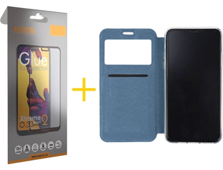 Kit Carcasa y Protector de Cristal Full iPhone 12 « 12 Pro Skyhe Gandy Flip Azul
