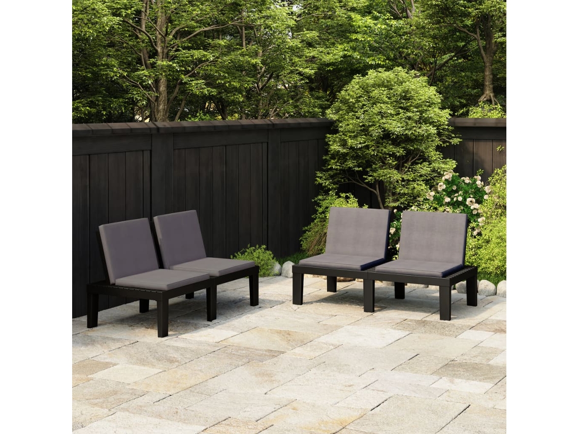 Lovely Home Bancos de Jardín con Cojines 2 Pcs Plástico Gris