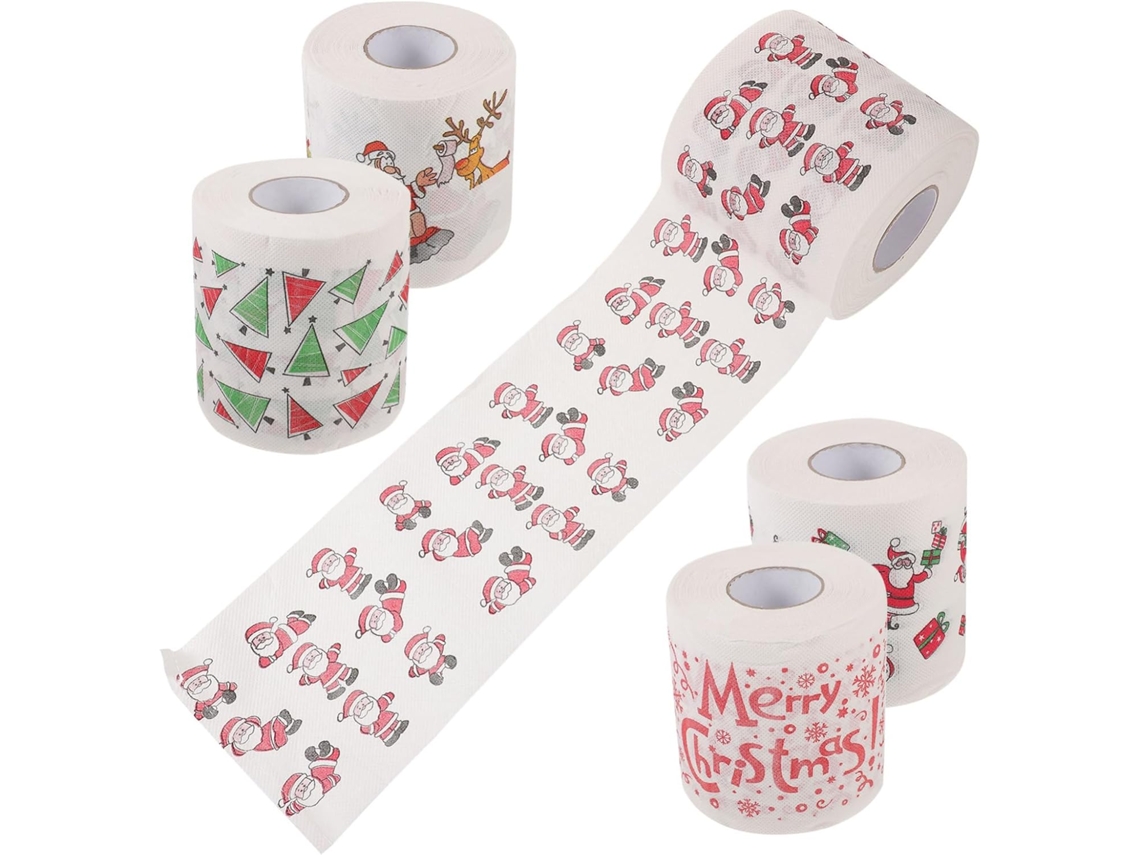 Servilletas de papel navideñas, 5 rollos, papel higiénico estampado para fiestas. Gokoco