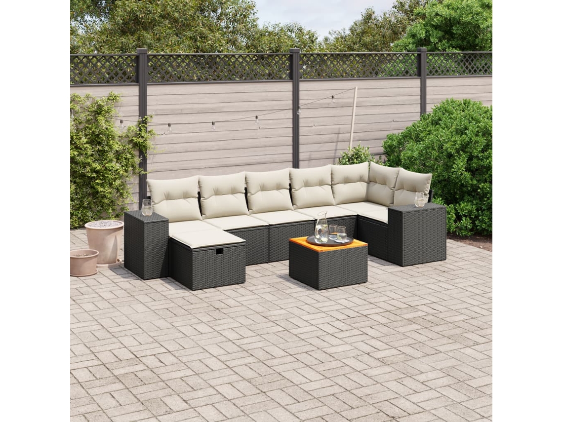 Conjunto de sofá de jardín de 8 piezas con cojines en mimbre sintético negro de DKD Home Decor