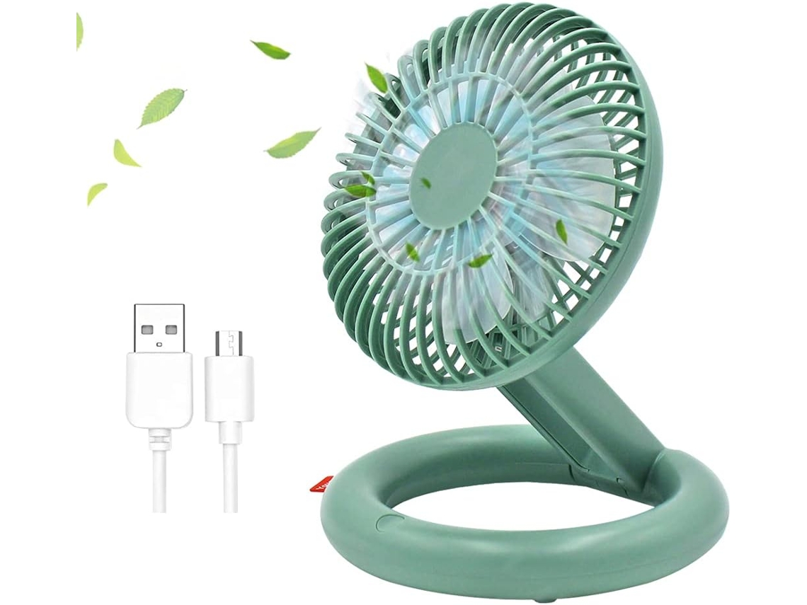 Ventilador portátil BRILVIBERA con 3 velocidades y cuerpo transparente.