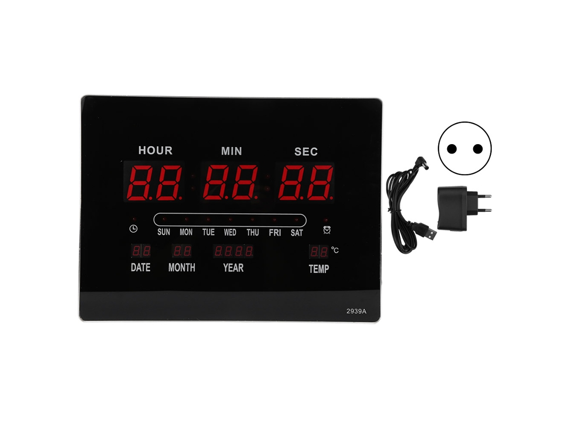 Reloj de pared digital LED con calendario perpetuo, visualización de temperatura y fecha, 100-240 V