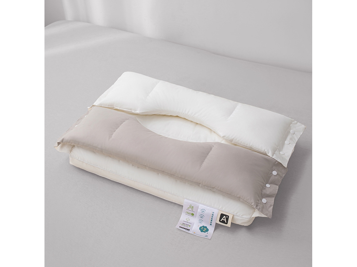 Almohada Doble Capa 3en1, Protege Columna Adulto (dom.), Pluma-veludo Algodón, 1000g