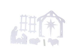 Belén Navideño De 44x27x5cm Con Escena Jesús, Cartón Hueco Pp Blanco, Para Exteriores, Ideal Jardín.
