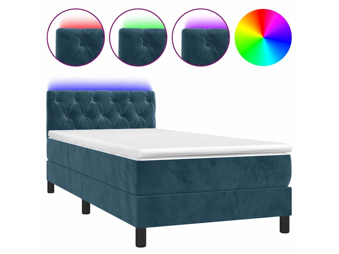 Maison Exclusive - Cama Box Spring Colchón Y Led Terciopelo Azul Oscuro 80x200 Cm