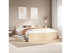 Cama Sin Colchón Con Cabecero Madera Maciza De Pino 180x200 Cm