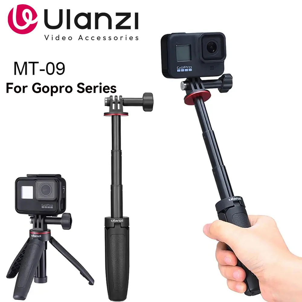 Trípode extensible para vlogs MT-09 para cámaras de acción GoPro Hero12-4 Black y SJCAM, accesorio para cámara