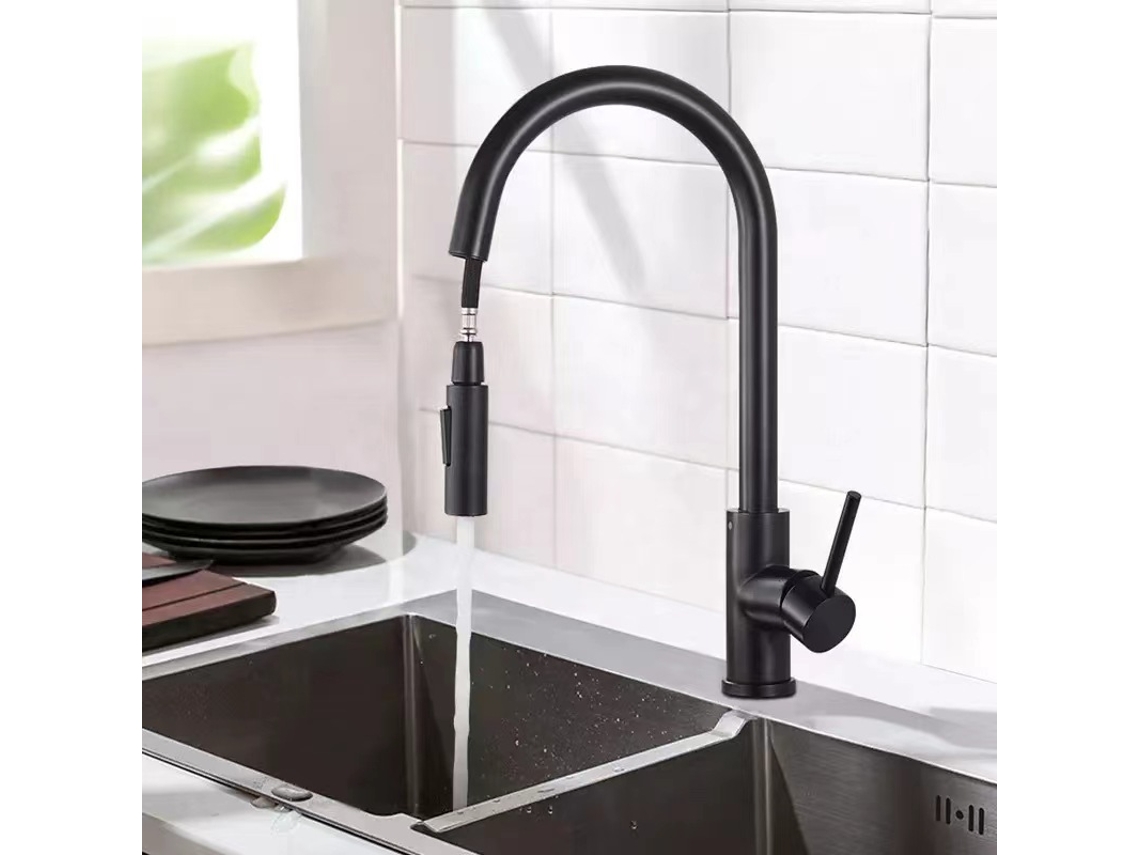 Grifo De Cocina Negro. Incluye Un Mueble De Lavabo Y Una Alcachofa De Ducha Extraíbles Con Rotación De 360 Grados. Diseño Extraíble. Fabrica