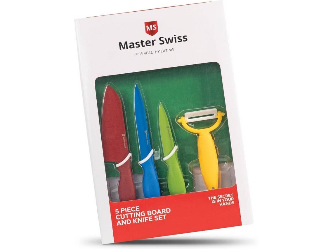 Conjunto de 3 Cuchillos de Cocina con Tabla de Corte MASTER SWISS