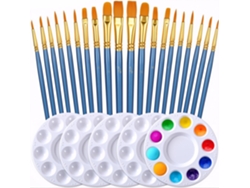 20 Pinceles De Nailon Con 5 Paletas Para Acuarela, Óleo Y Gouache (azul) Digitallab