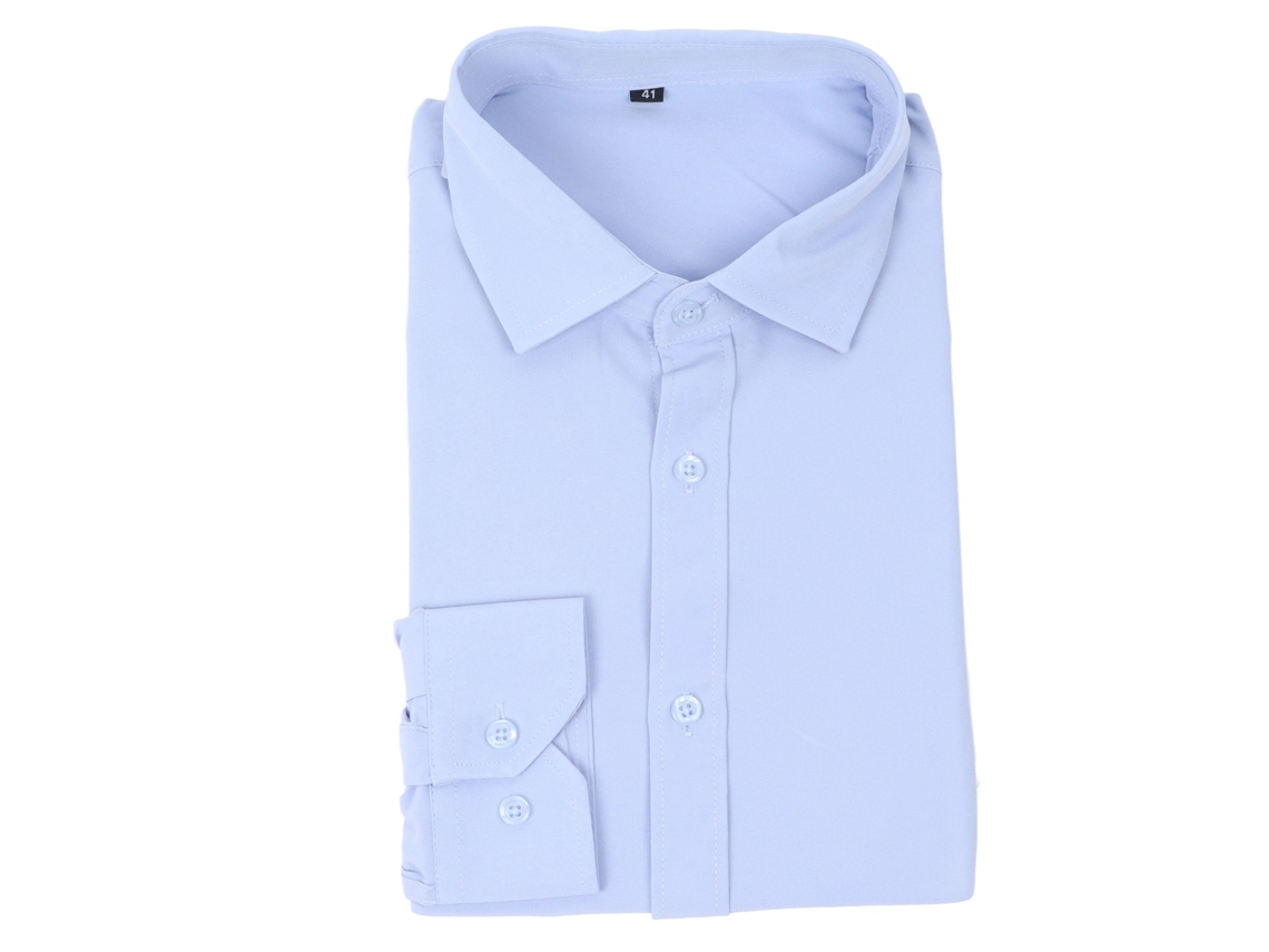 Camisa De Manga Larga Para Hombre Con Cuello Solapa, Corte Ajustado, Poliéster, Azul, Talla 41, 70-75 Kg.