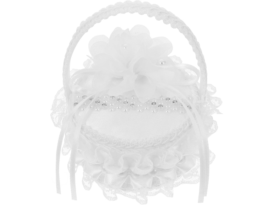 Anillos Encaje Blanco Bordado Cesta Damas Honor Cuentas Cojín Redondo Soporte Bodas Compromisos Ceremonias
