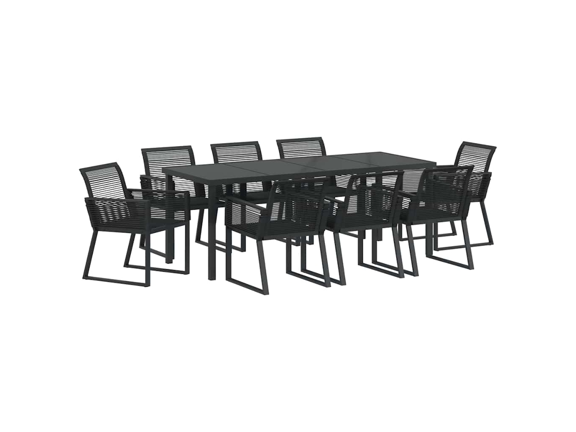Conjunto de comedor de jardín de 9 piezas en acero con recubrimiento de polvo negro. EXCLUSIVO DE MAISON.