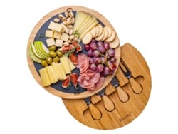 Tabla de Quesos con Utensilios e Plato de Pizarra – Bandeja de Madera para Queso Desayuno Aperitivo