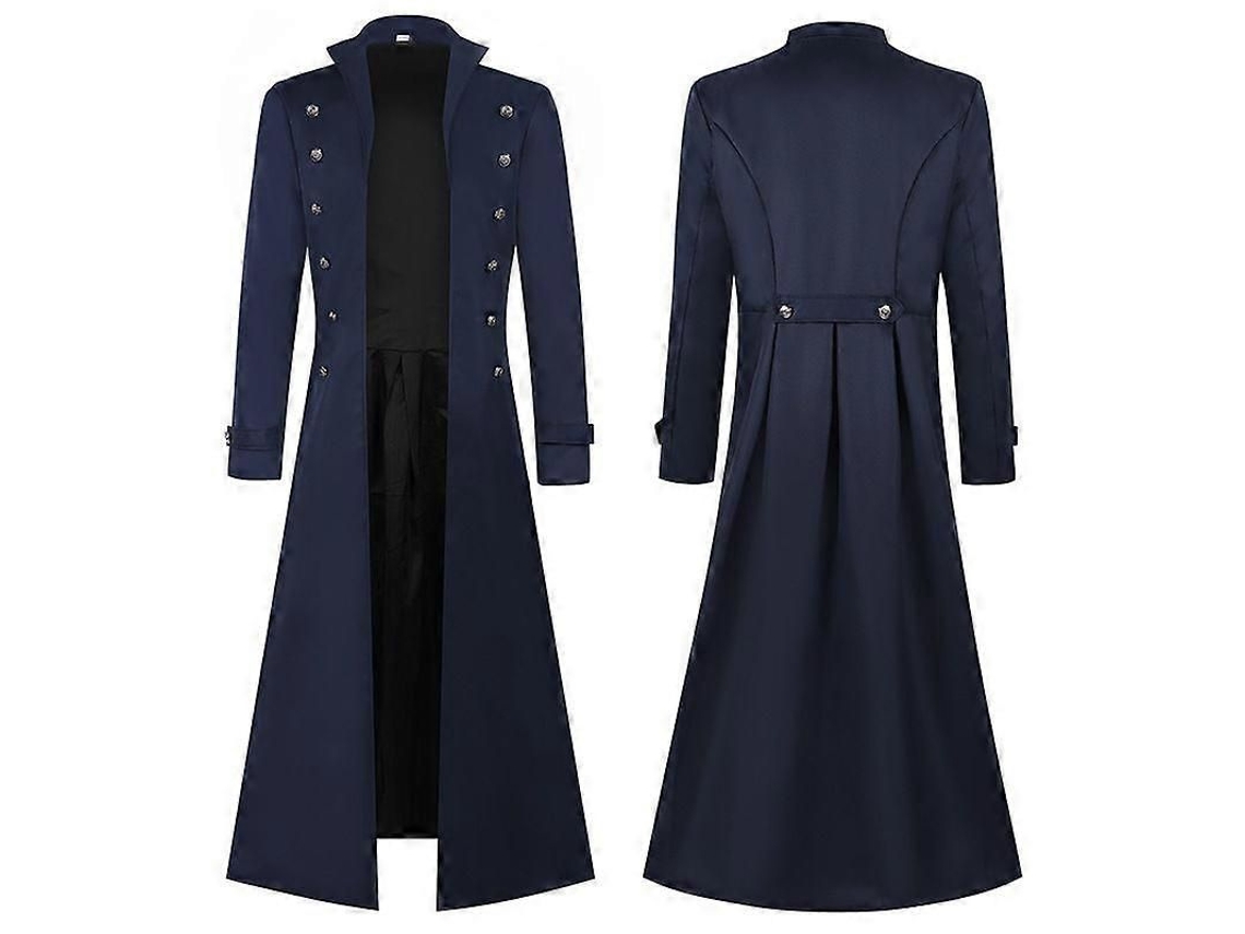 Abrigo Largo Gótico De Vampiro Para Hombre Traje De Cosplay Steampunk Con Chaqueta De Cola Azul Marino 4xl