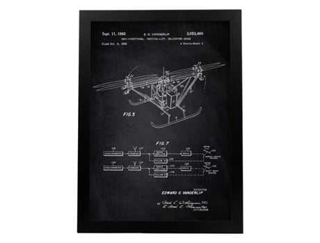 Póster NACNIC con Patente de Dron Helicoptero 3. con Diseño de Patente Antigua